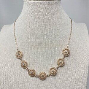 Gold-Tone Flower Disc‎ Necklace Crystal Accents Chain